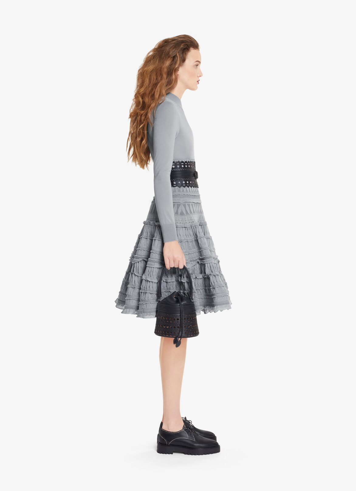 EDITION 2007 HIGH-NECK WOOL CRINOLINE DRESS ALAÏA GRAY EDITION 2007 HIGH-NECK WOOL CRINOLINE DRESS